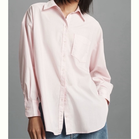 Anthropologie Bennet Button Down Shirt by Maeve Pink SIZE MEDIUM NEW - Picture 2 of 9